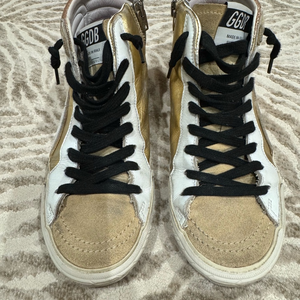 Golden Goose Gold and White High-Tops